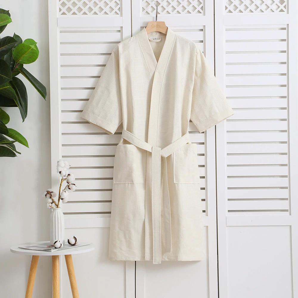 Cotton Single-layer Yarn Cropped Sleeves Mid-length Bathrobe by GJG Denim