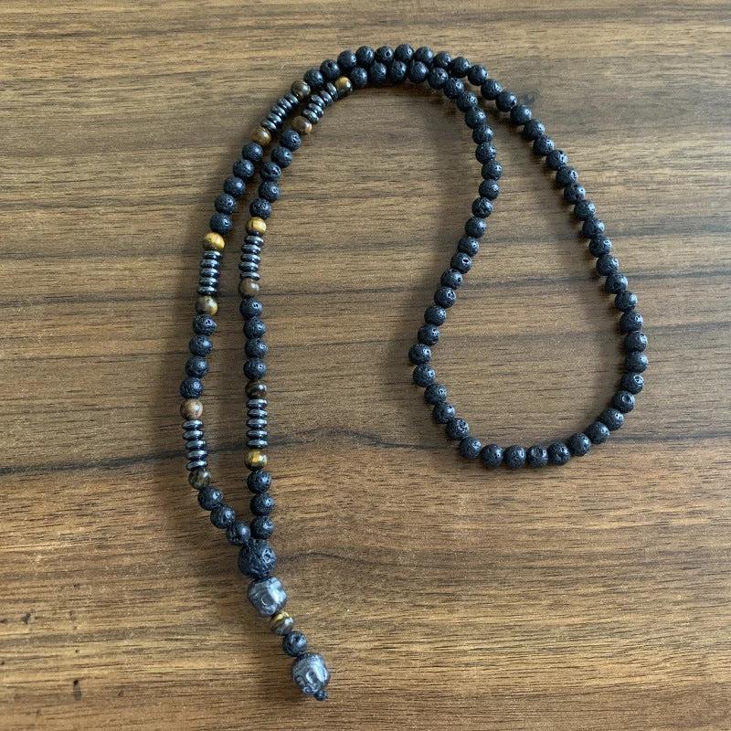Volcanic Rock Black Matte Ethnic Style Necklace For Men by GJG Denim