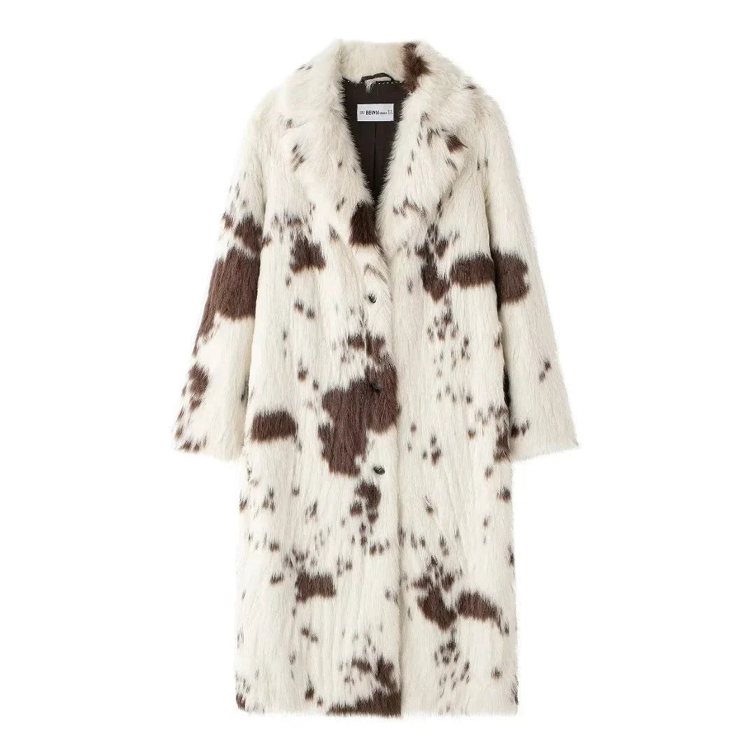 Women's Animal Pattern Imitation Fur Coat by GJG Denim