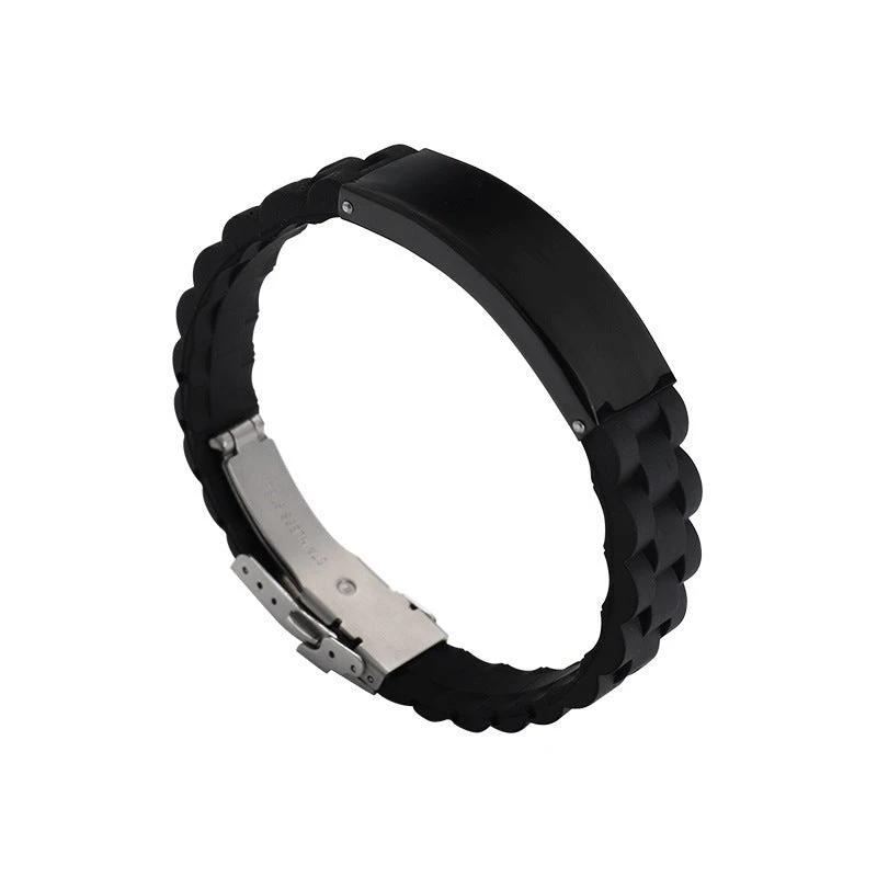 Men's Silicone Simple Laser Sculpture Stainless Steel Bracelet by GJG Denim