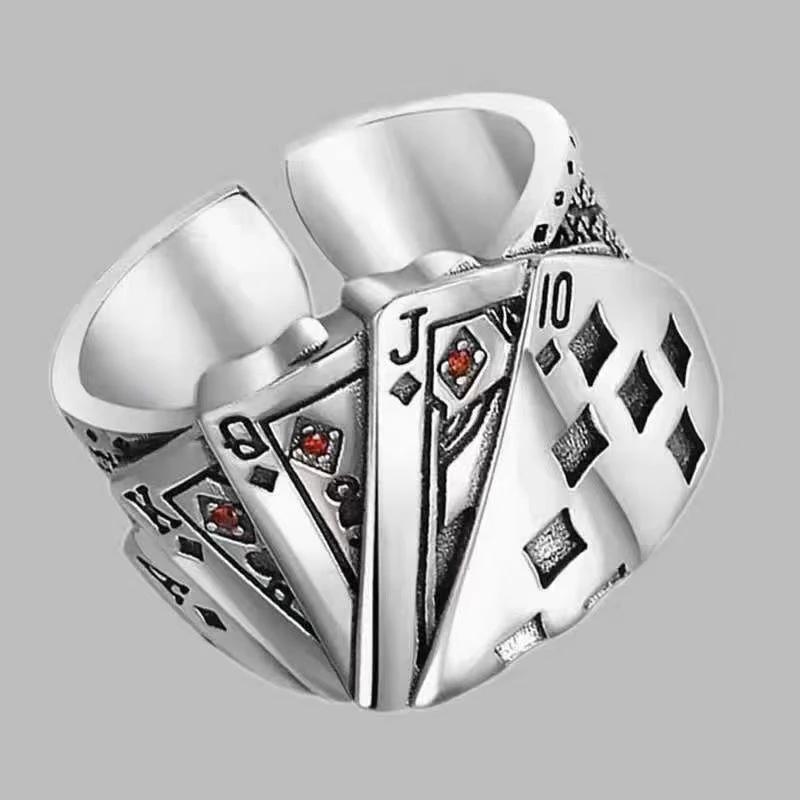 Vintage Adjustable Ring For Men Poker Pattern Ring by GJG Denim