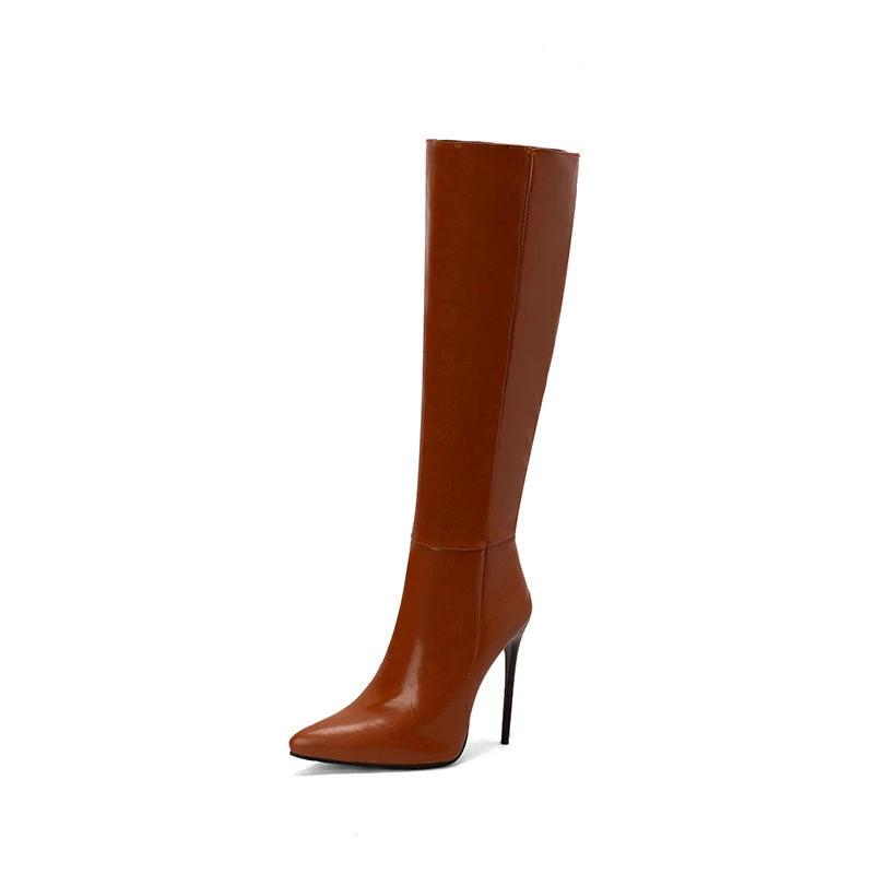 Autumn And Winter New Women Pointed Toe Stiletto Heel Side Zipper Below The Knee Boots by GJG Denim
