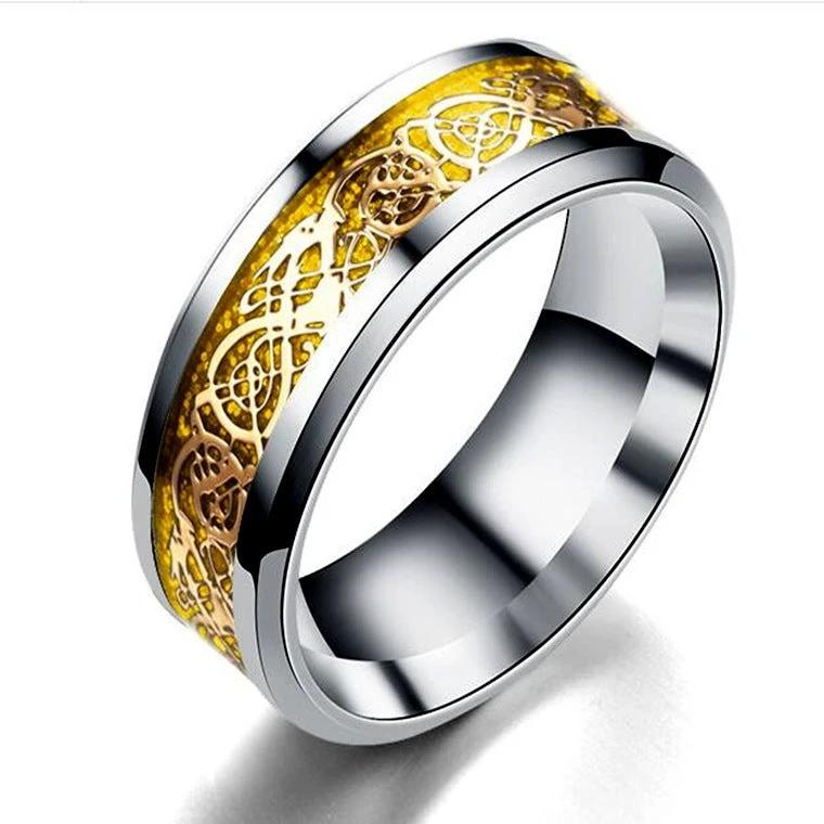 Men's Dragon Pattern Stainless Steel Rings by GJG Denim