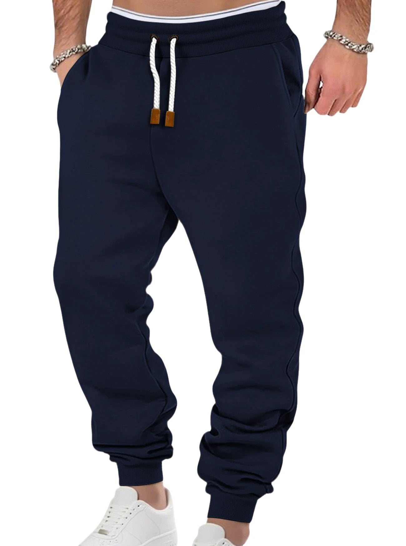 Men's Solid Color Cuffed Sports Casual Sweatpants by GJG Denim