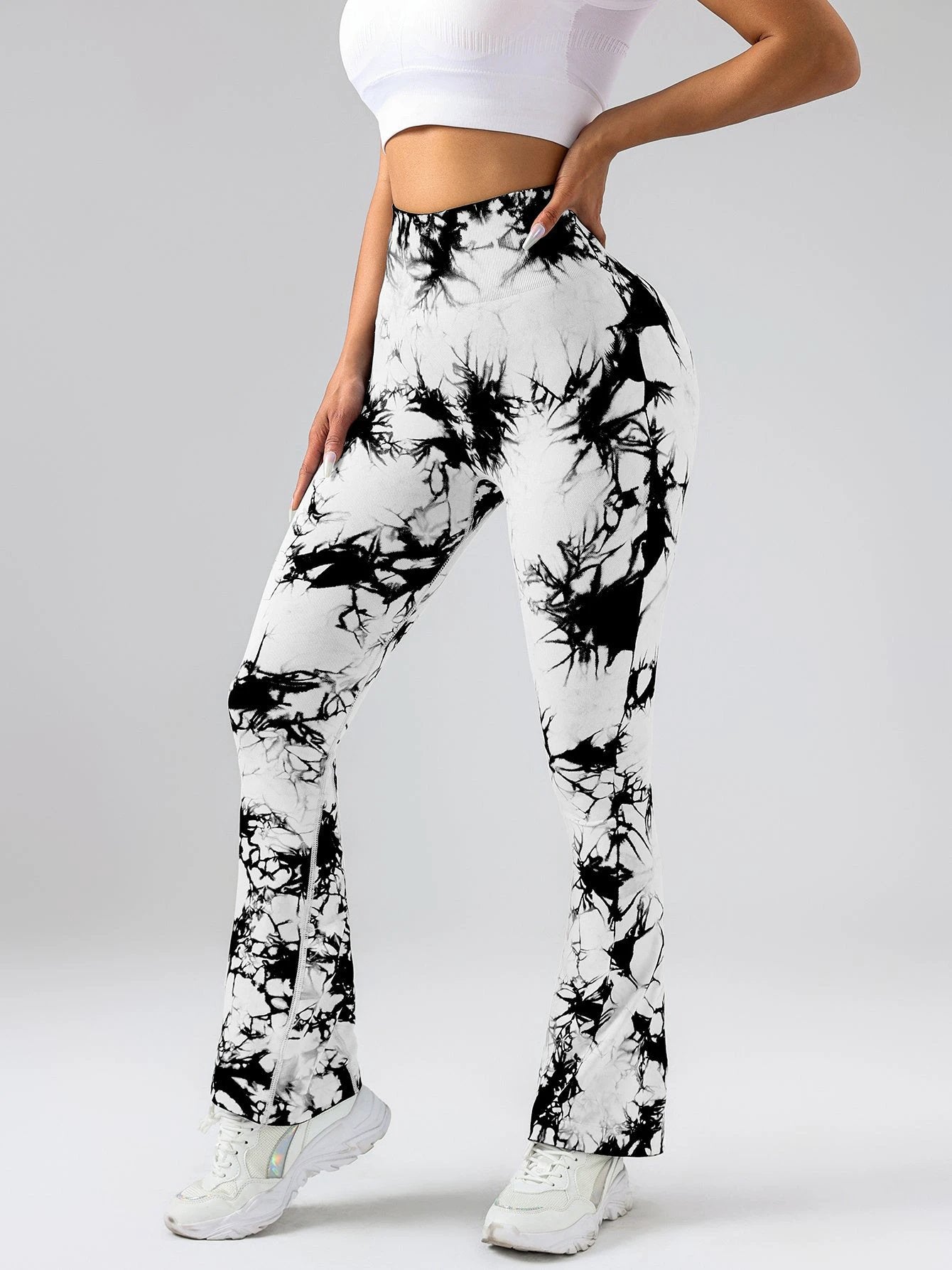 High-Waist Tummy Control Flare Yoga Pants For Women, Tie-Dye Stretch Slimming Bootcut Workout Pants, Fitness & Sports Activewear by GJG Denim