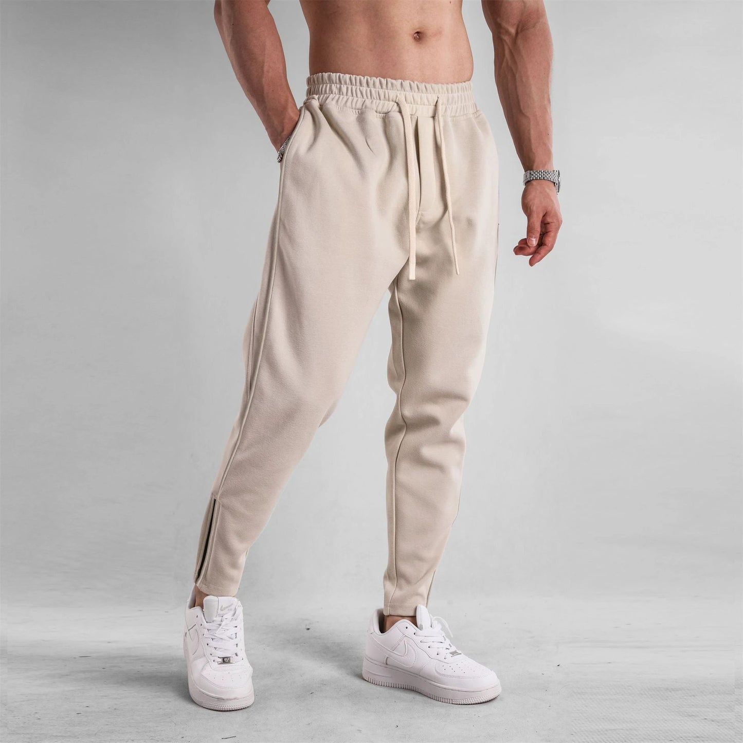 Men's Slim Fit Leg Opening Ankle Zipper Sweatpants by GJG Denim