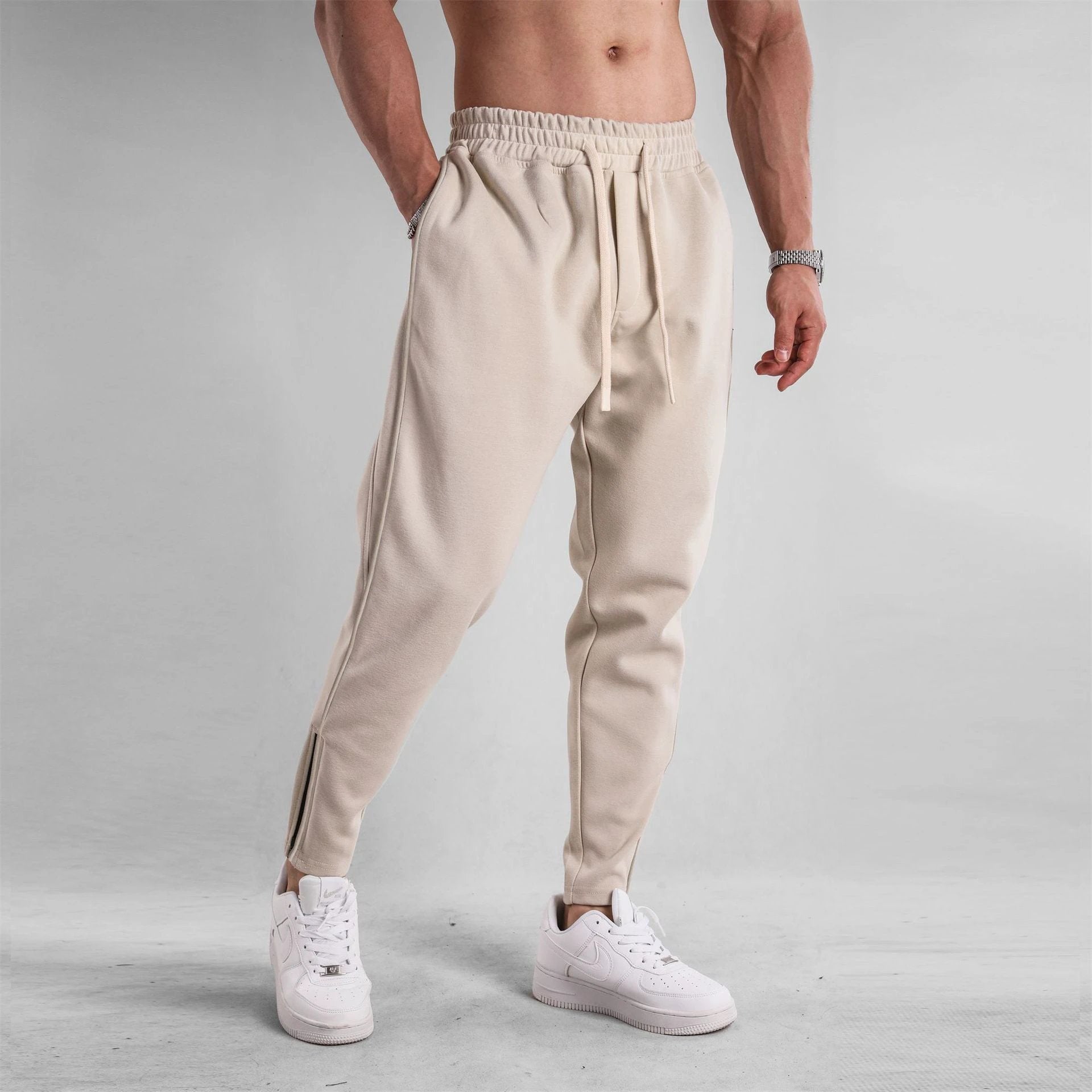 Men's Slim Fit Leg Opening Ankle Zipper Sweatpants by GJG Denim