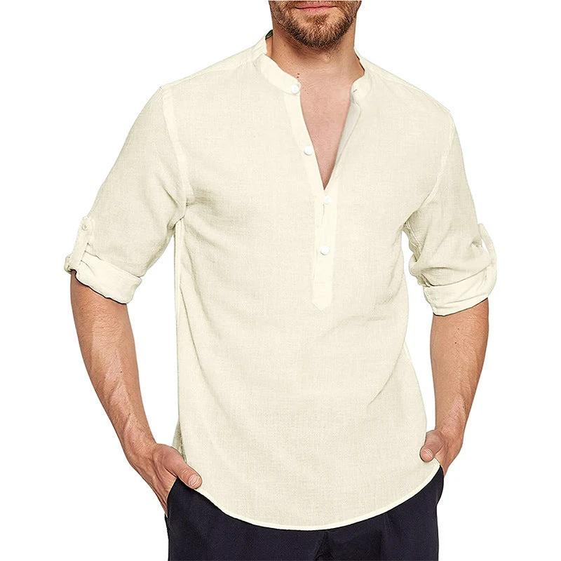 Men's Long Sleeve Cotton And Linen Shirt by GJG Denim