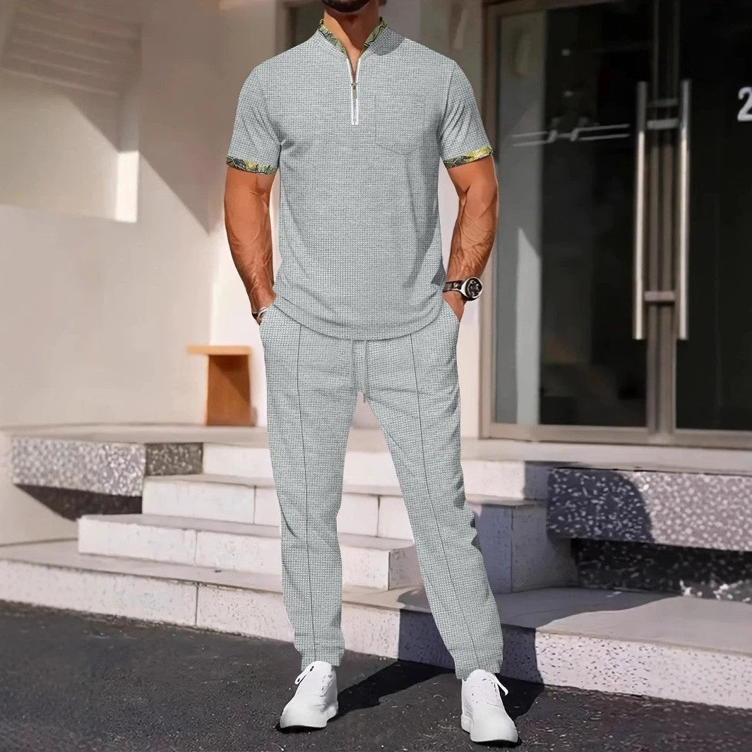 Men's Color Matching Casual Sports Suit by GJG Denim