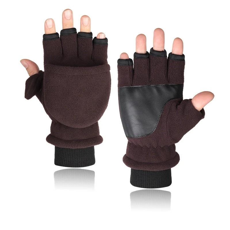 Men's Double-layer Velvet Flip Touch Screen Half Finger Gloves by GJG Denim