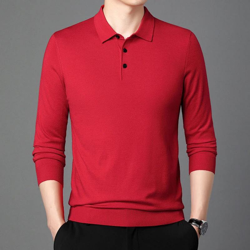 Men's Polo Knitted Long Sleeve Shirt by GJG Denim