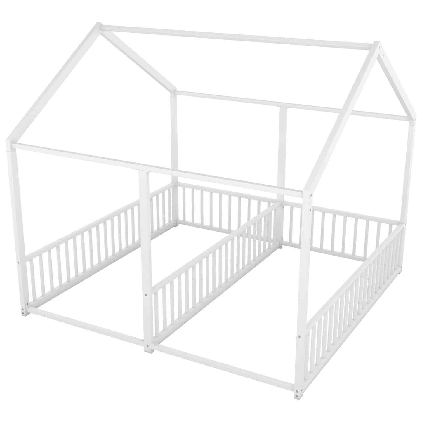 Metal Twin Size House Platform Beds, Two Shared Beds, White by GJG Denim