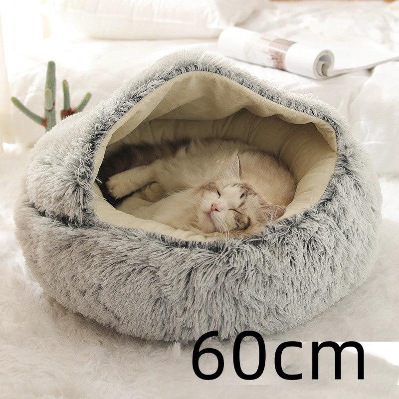 2 In 1 Dog And Cat Bed Pet Winter Bed Round Plush Warm Bed House Soft Long Plush Pets Bed Pet Products by GJG Denim