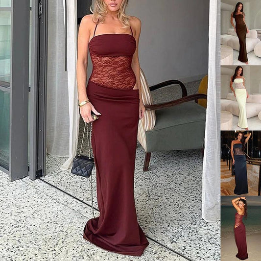Y2K Lace Suspender Dress Fashion Sexy Lace Long Dresses Party Evening Club Beach Clothing For Women by GJG Denim