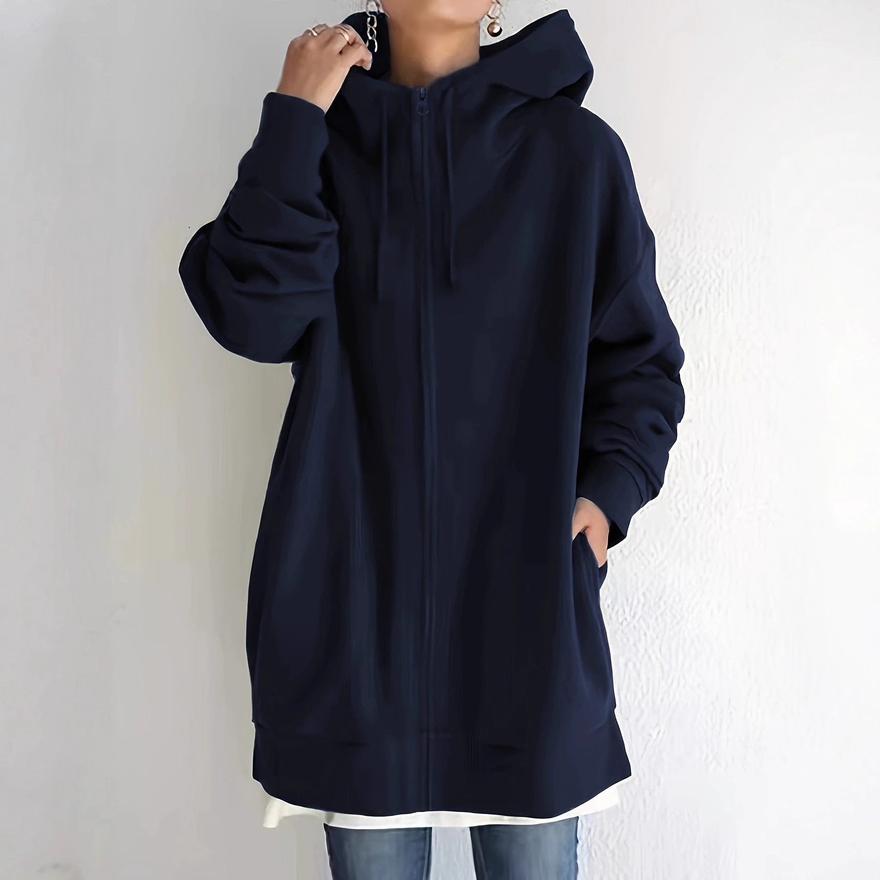 New Personality Street Sweater Zipper Hooded Long by GJG Denim