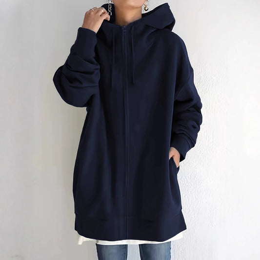 New Personality Street Sweater Zipper Hooded Long by GJG Denim
