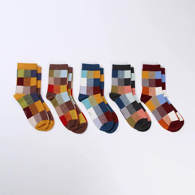 Men's Medium Tube Classic Plaid Cotton Socks by GJG Denim