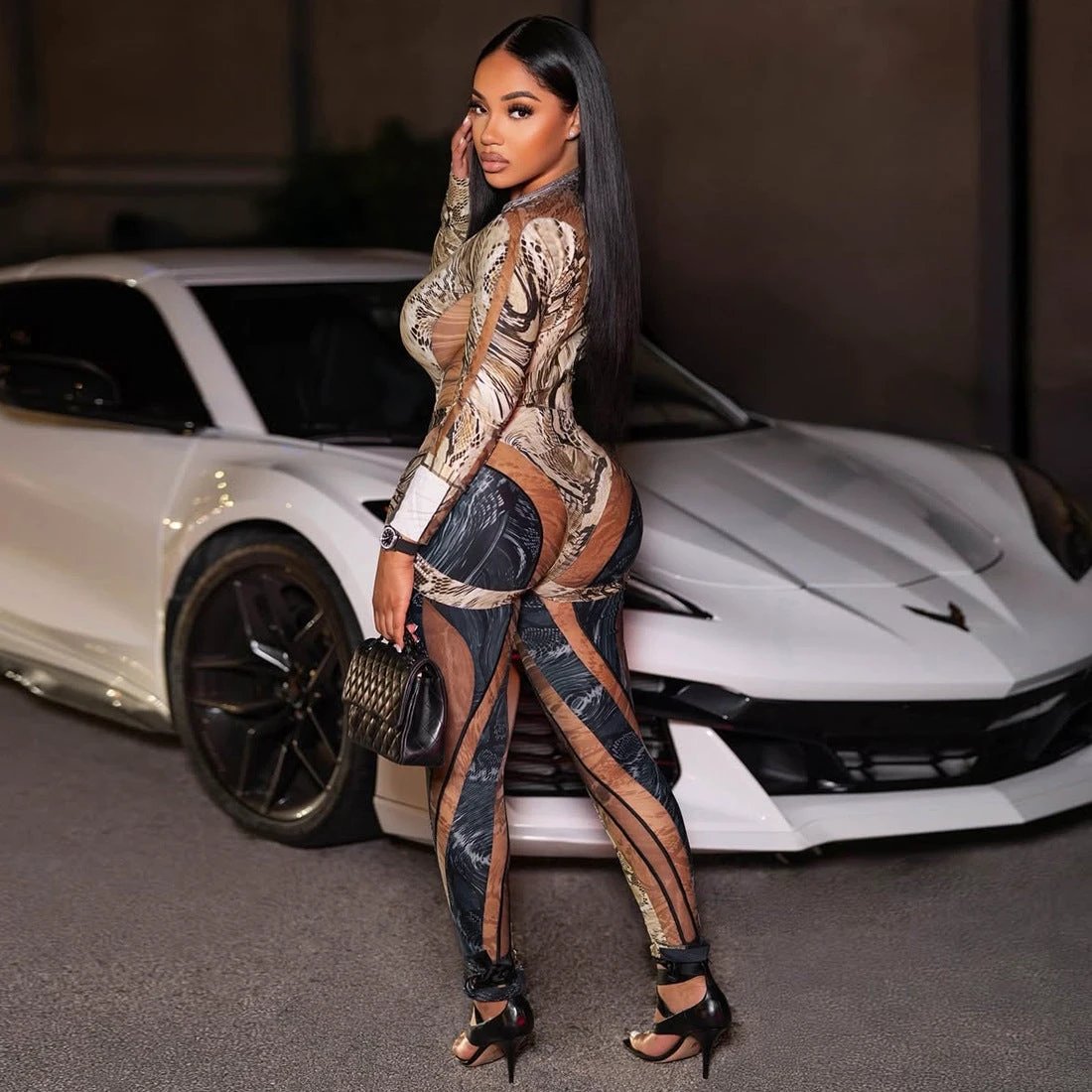 Personalized Snake-Print Bodycon Sexy Jumpsuit by GJG Denim