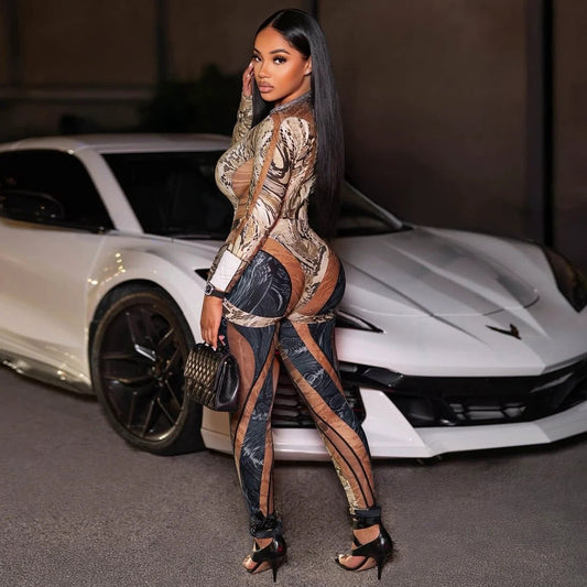 Personalized Snake-Print Bodycon Sexy Jumpsuit by GJG Denim