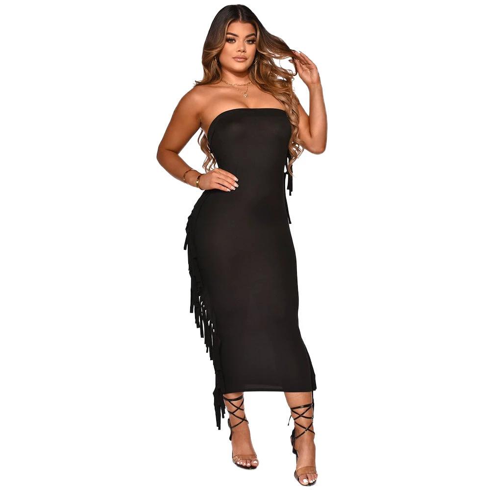 Sexy Wrap Chest Fringed Tight Dress by GJG Denim