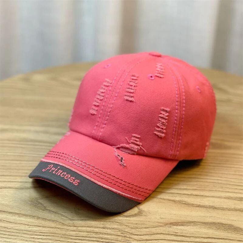 Double-stitching Shabby Embroidered Letter Baseball Cap For Men by GJG Denim