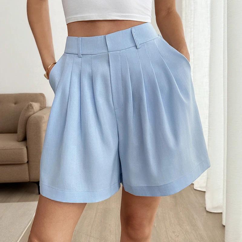 Women's Solid-Colored Casual Suit Wide-Leg Shorts by GJG Denim