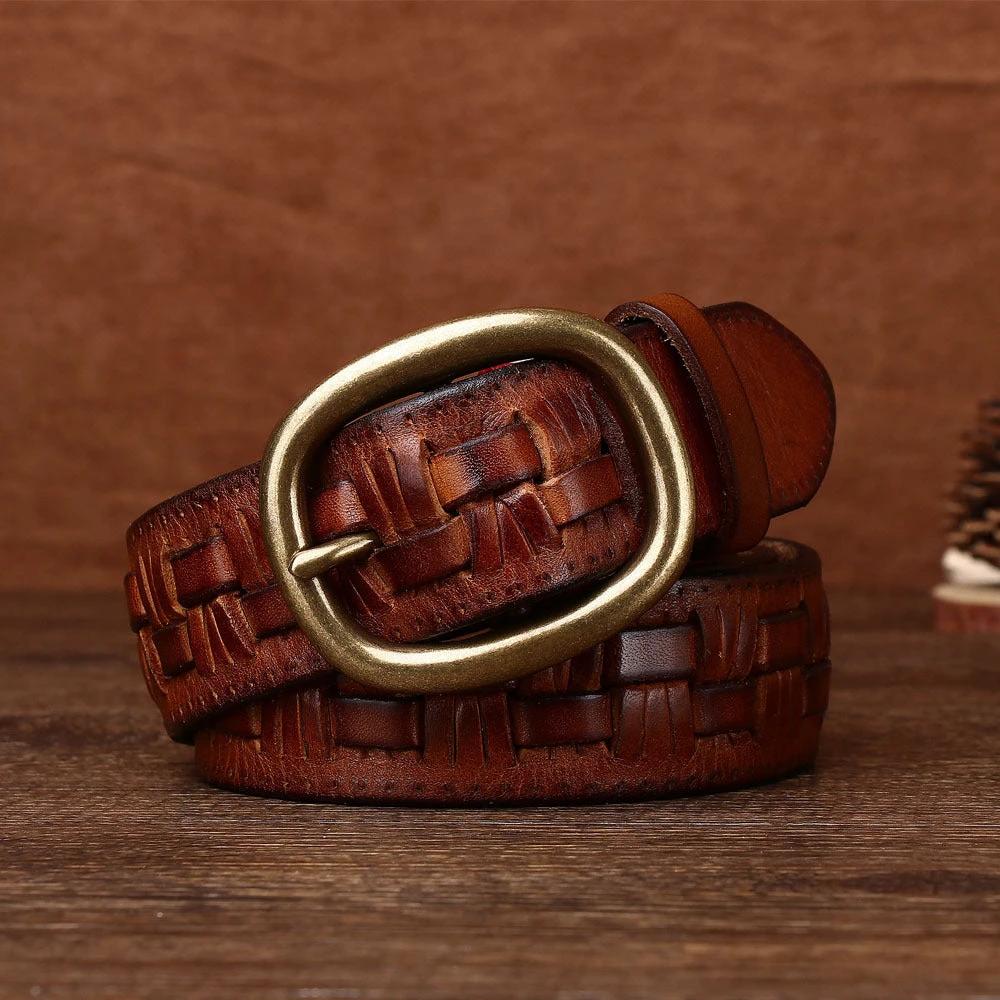 Men's Hand-woven Punch-free Brass Buckle Belt by GJG Denim