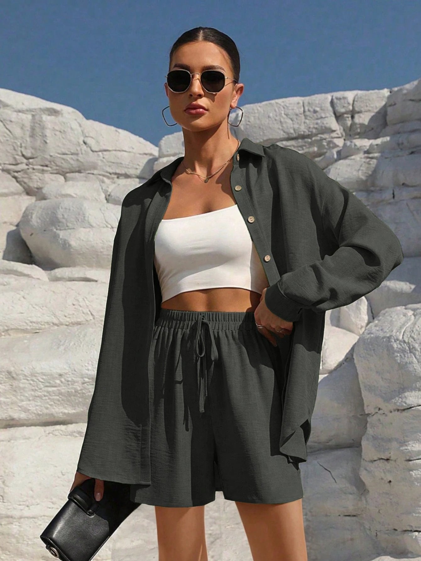 Tatting Cardigan With Shorts Fashion Casual Women's Suit by GJG Denim
