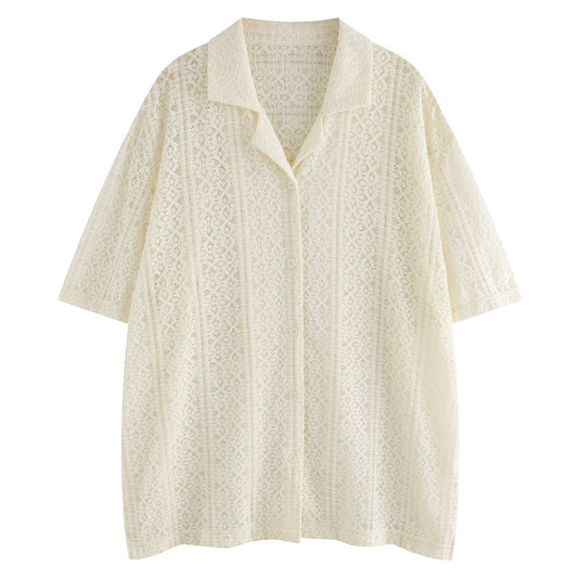 Thin Casual Vacation Breathable Knitted Lace Short Sleeve by GJG Denim