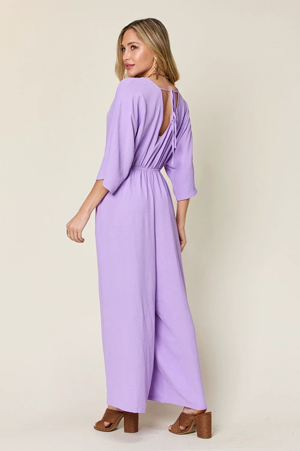 Tie-Waist Jumpsuit with Wide Legs and Short Sleeves by Lady Ros