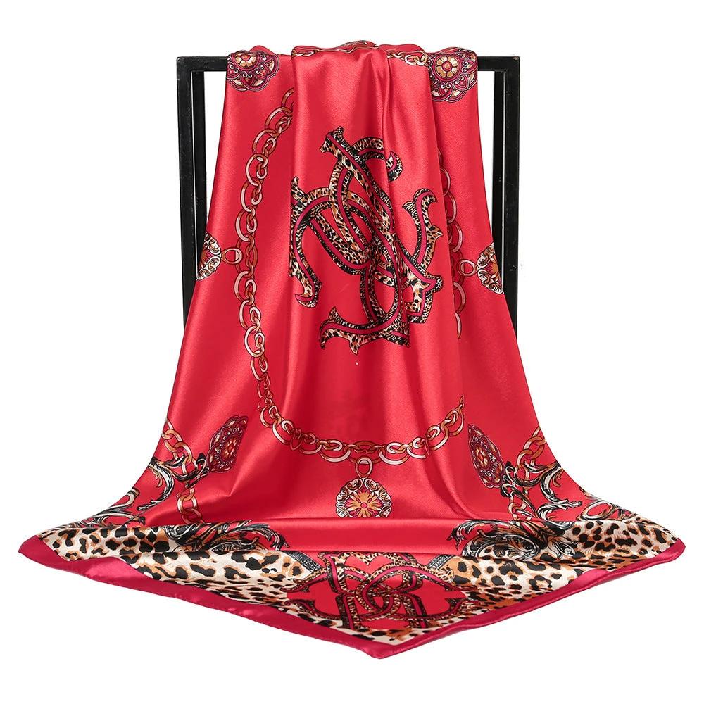 Leopard-print Chain Decorative Satin Scarf by GJG Denim