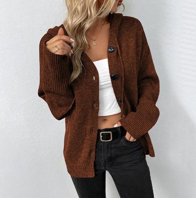 Single-breasted Hooded Sweater Women's Solid Color Cardigan Coat Clothing by GJG Denim