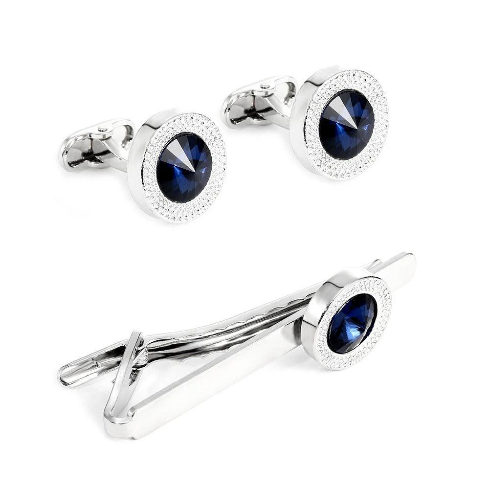 Men's Business Fashion Blue Crystal Zircon Cufflinks by GJG Denim