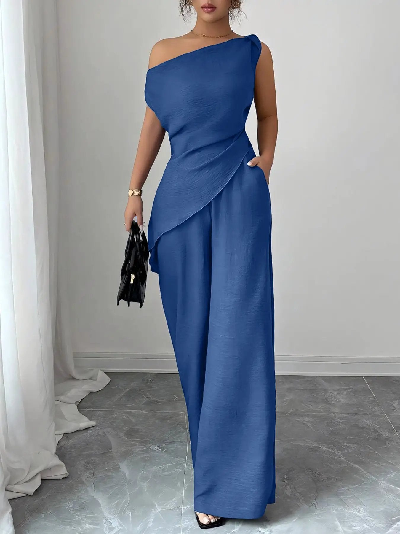 Solid-color Wide-leg Pants Suit For Women by GJG Denim