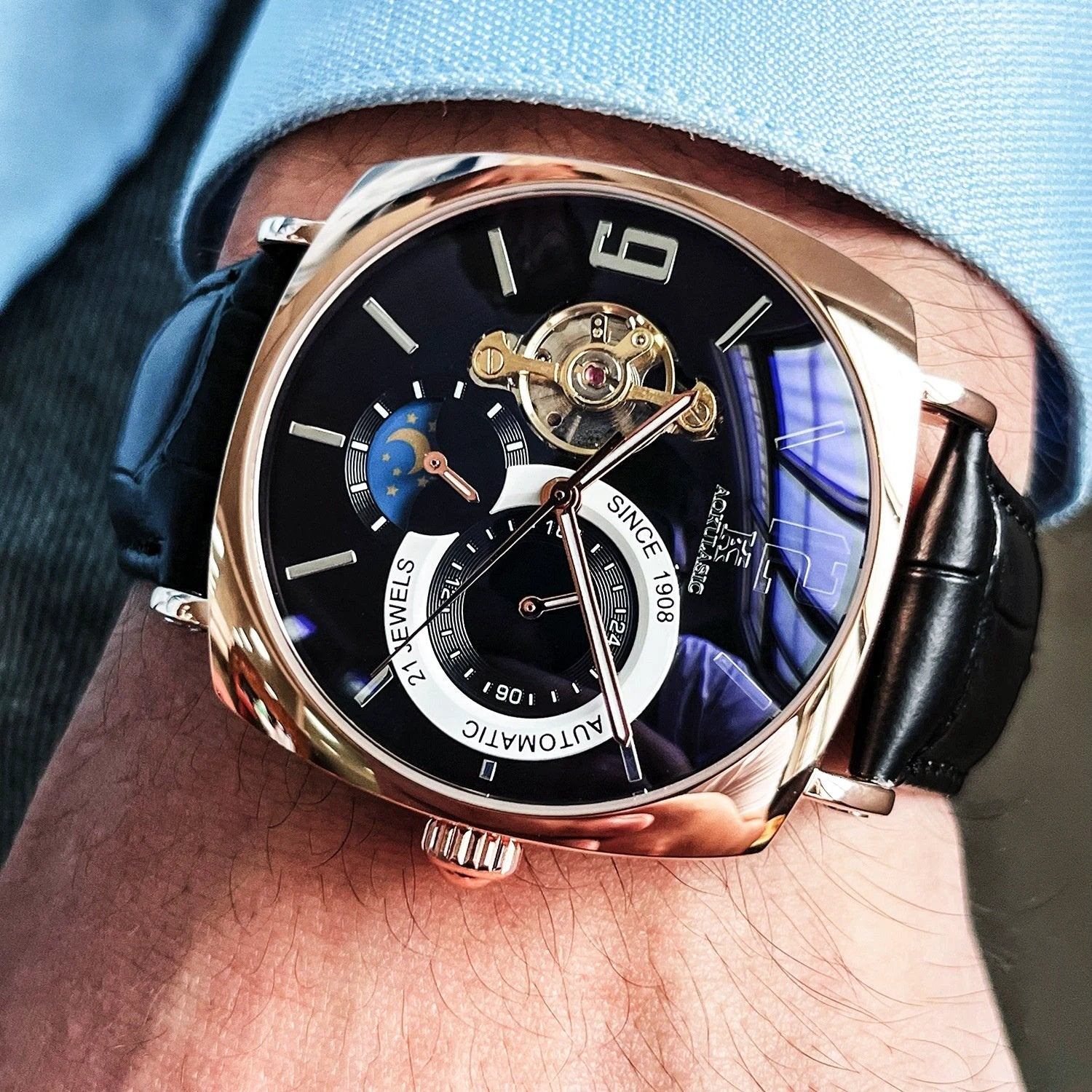 Men's Square Fully Automatic Mechanical Watch by GJG Denim