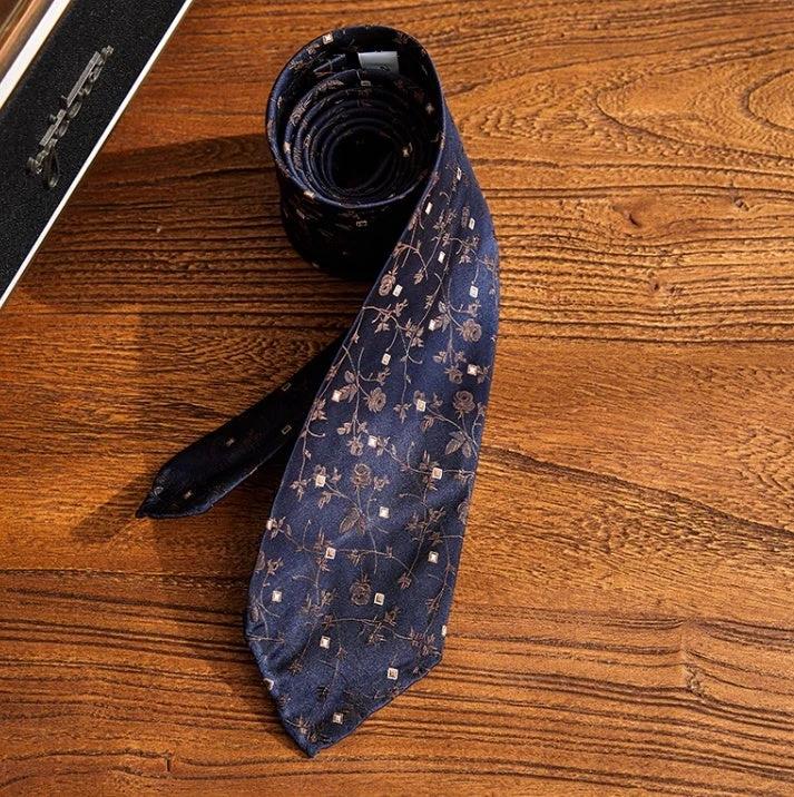 Three-fold Roll Wool Lining Handmade Tie Silk Jacquard Businese Suit Accessories by GJG Denim