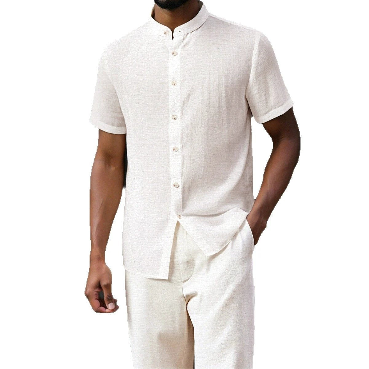 Men's Stand-Up Collar Breathable Shirt And Loose-Fitting Pants Set by GJG Denim
