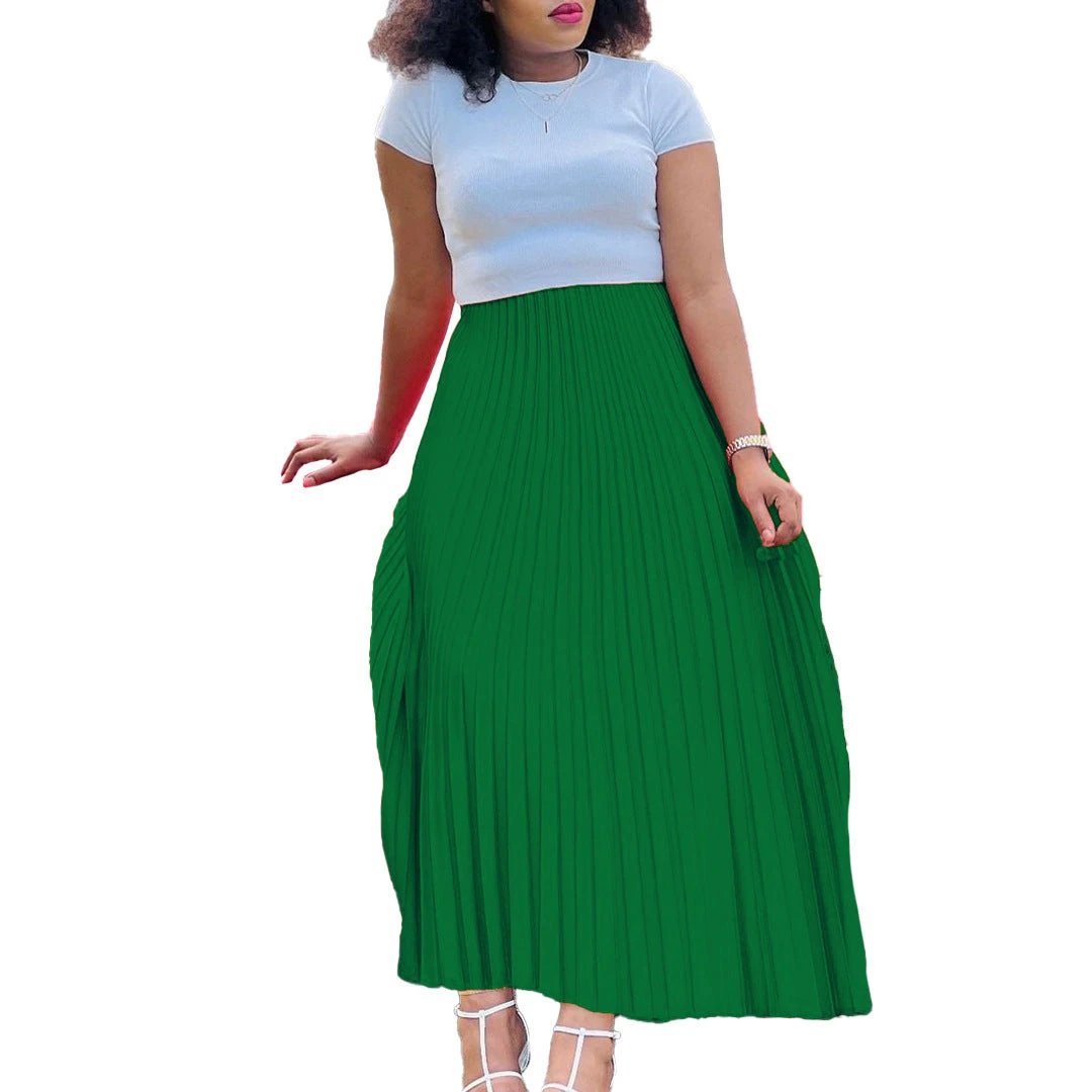 Solid Color High Waist Dress Plus Size European And American by GJG Denim