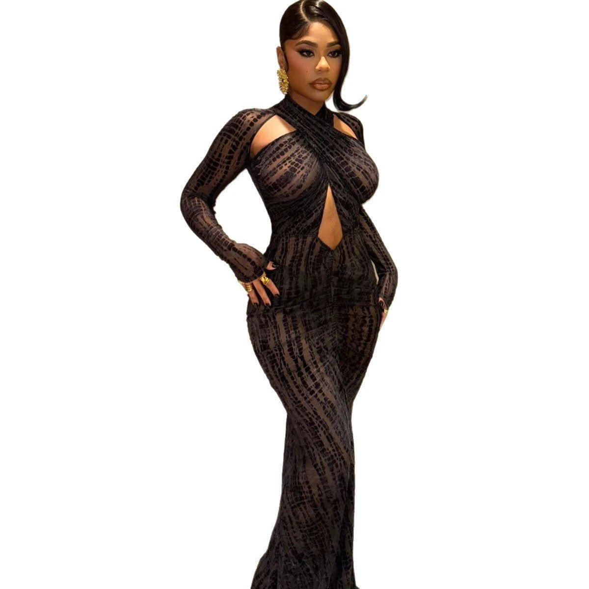 Solid-color Slim-fit Crossover-neck Sexy Evening Gown Maxi Dress by GJG Denim