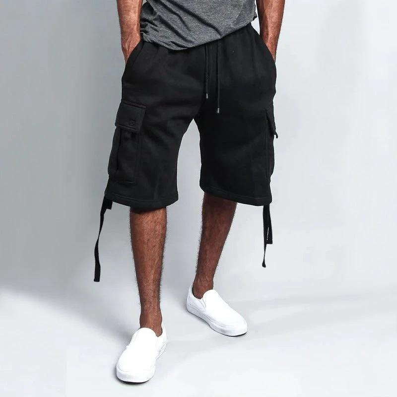 Men's Casual Five-point Overalls Multi-pocket Loose Straight Shorts by GJG Denim
