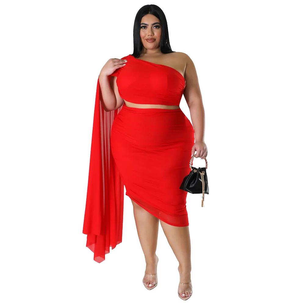 New Fashion Women's High-elastic Off-shoulder Long-train Sleeve Pleated Two-piece Set by GJG Denim