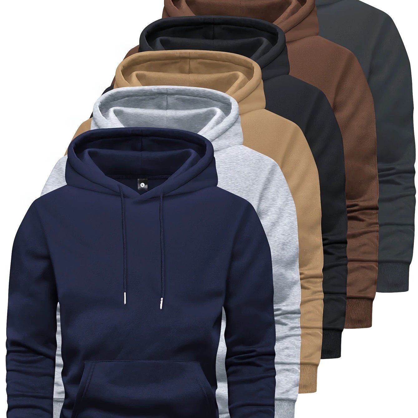 6-Piece Men's Long-sleeved Solid Color Hooded Sweatshirt by GJG Denim