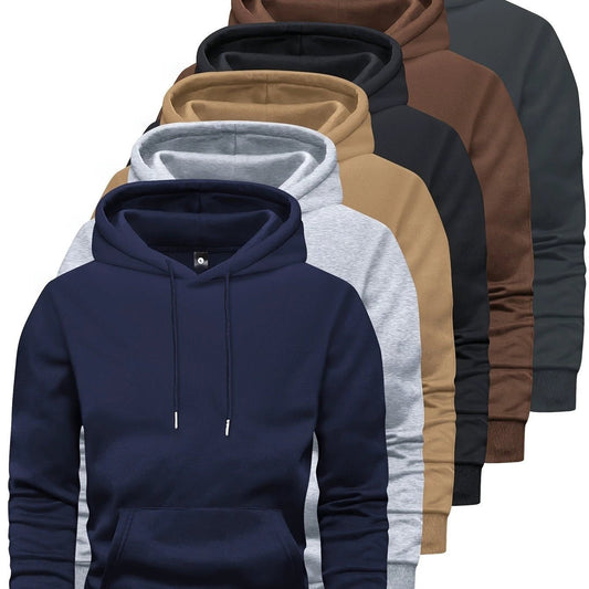 6-Piece Men's Long-sleeved Solid Color Hooded Sweatshirt by GJG Denim
