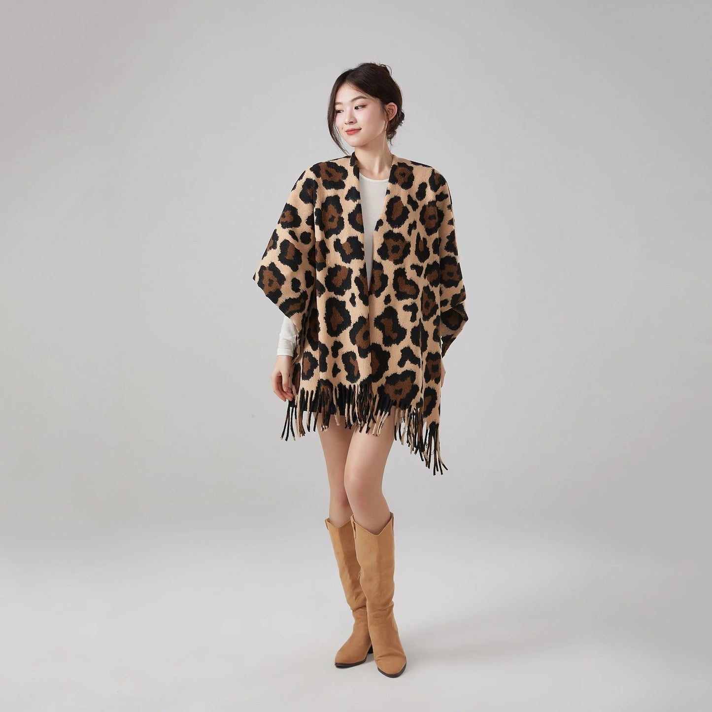 Thick Warm Vintage Leopard Print Tassel Shawl by GJG Denim