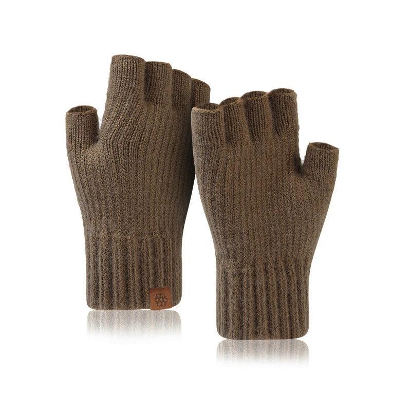 Men's Outdoor Knitted Thermal Fleece-Lined Half-Finger Gloves by GJG Denim
