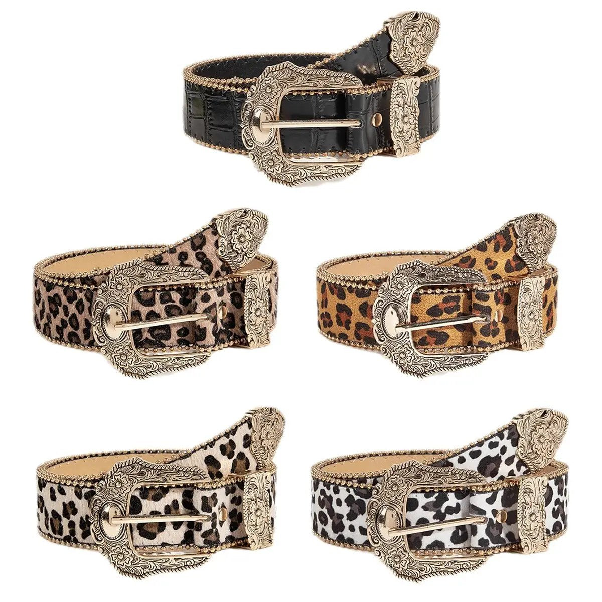 Womens Vintage American-Style Leopard-Print Belt by GJG Denim