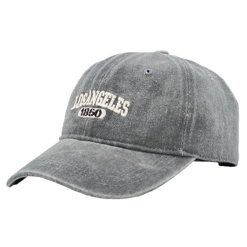 Men's Retro Washed Distressed "Los Angeles" Embroidered Peaked Cap by GJG Denim
