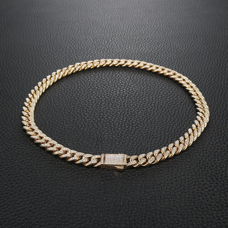 Diamond-like Encrusted Cuban Chain Titanium Steel Necklace For Men by GJG Denim