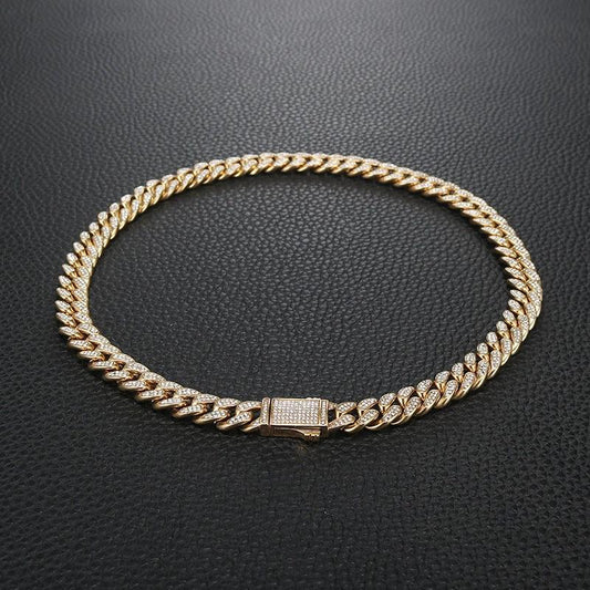 Diamond-like Encrusted Cuban Chain Titanium Steel Necklace For Men by GJG Denim