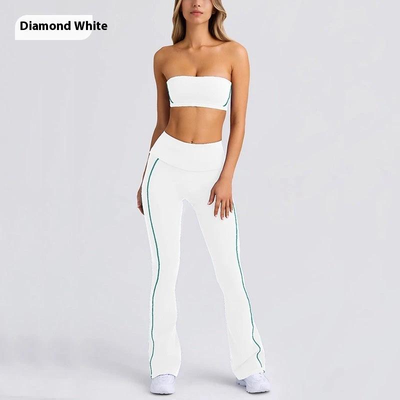 Yoga Clothes Autumn Strap Tube Top Nude Feel Bra Beauty Back Exercise Underwear Running Fitness Female Flared Pants Suit by GJG Denim